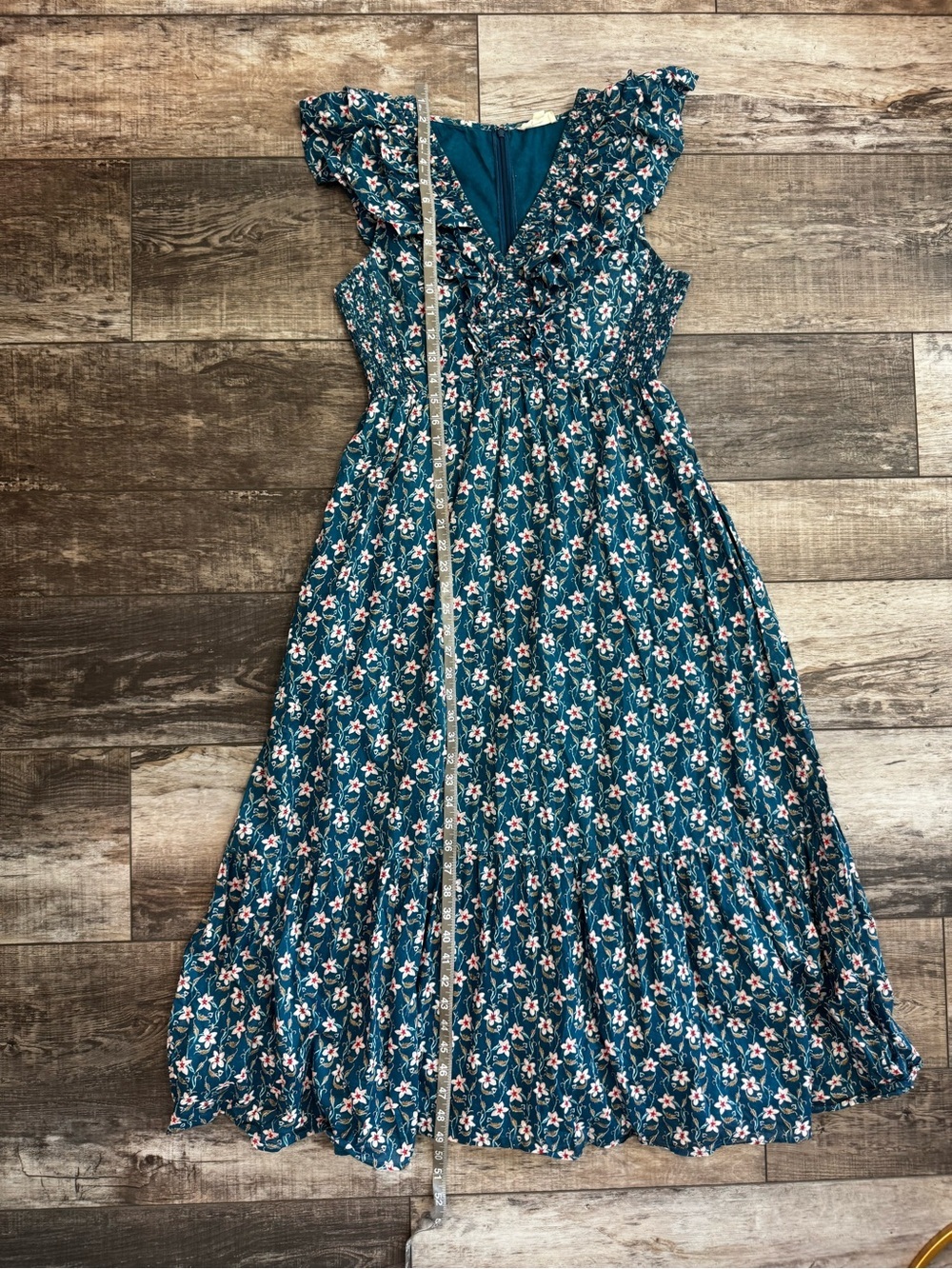 Roller Rabbit Teal Floral Ruffle Dress Size M - Picture 5 of 8